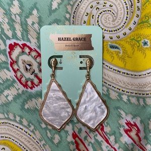 Gold Dangle Earrings with Cream Center